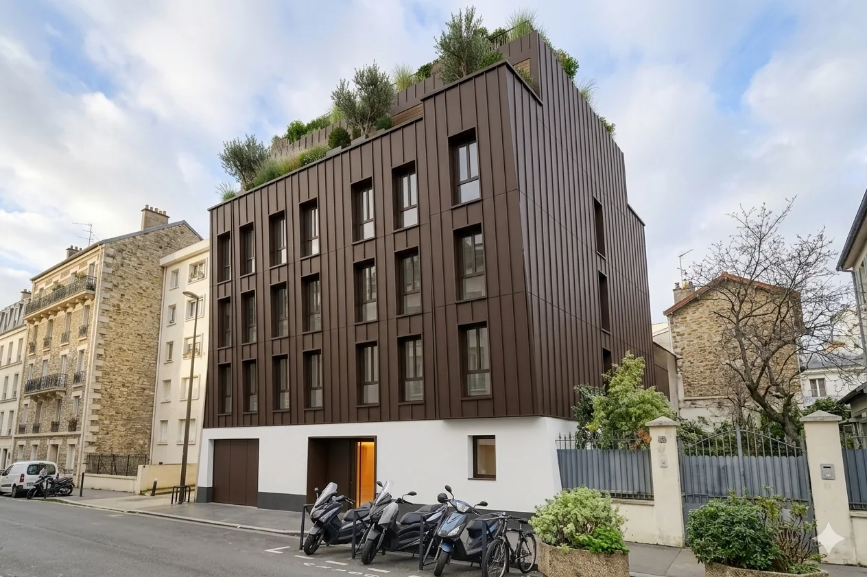 Opération à façade zinc et toiture végétalisée, Boulogne-Billancourt